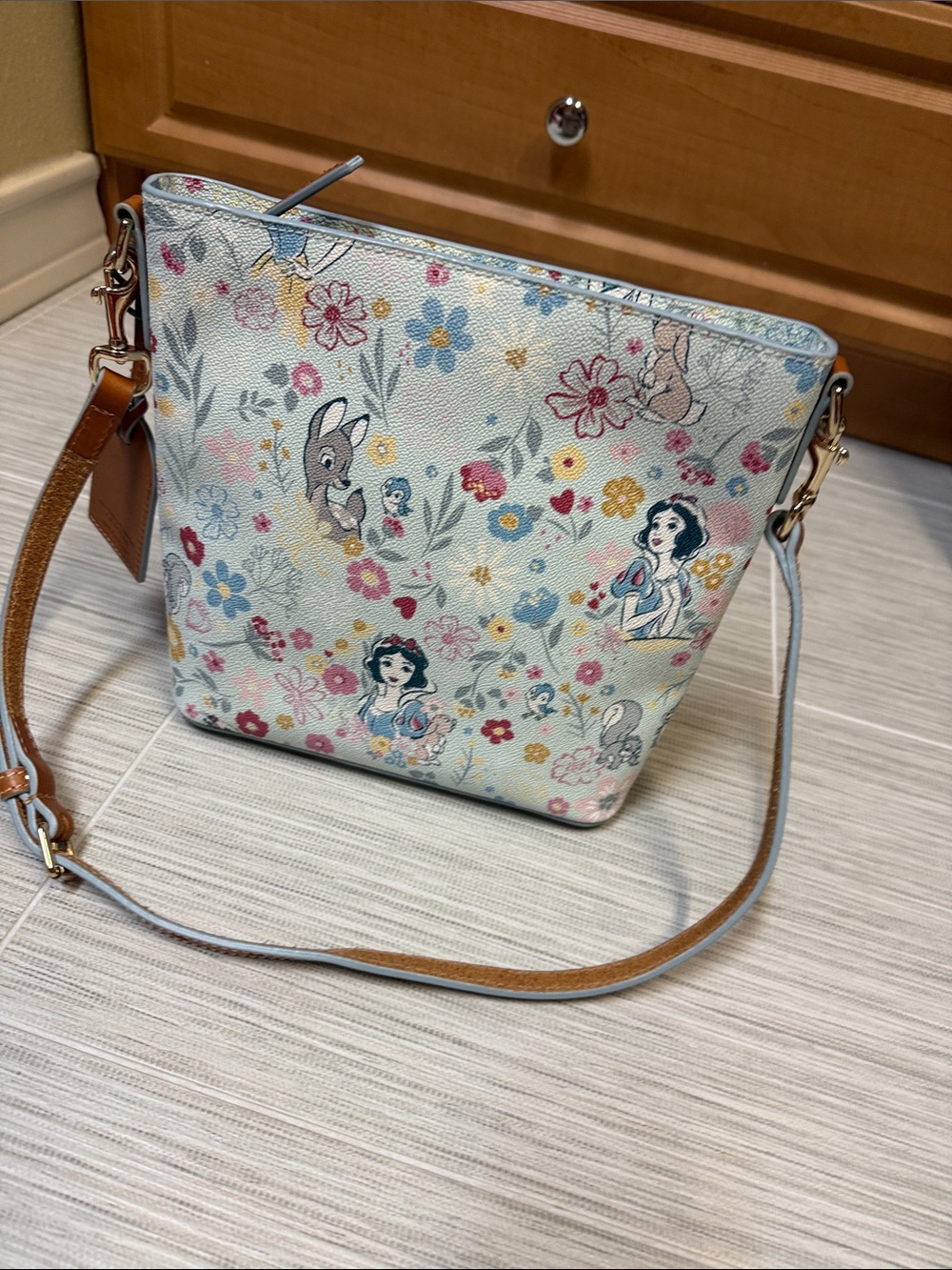 Dooney & Bourke Floral Crossbody in Light Blue and Tan - Picture 3 of 6